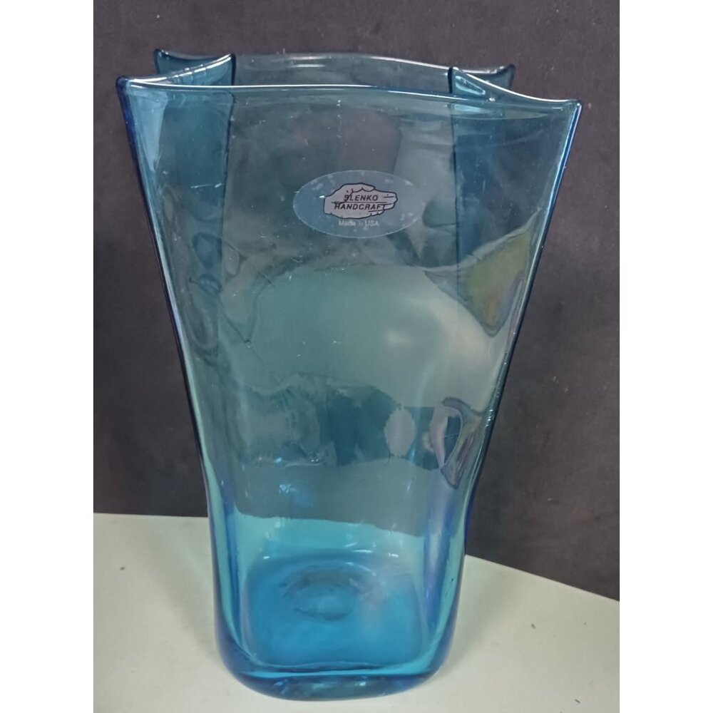 Blenko Azure Blue Paper Bag Vase Handcrafted